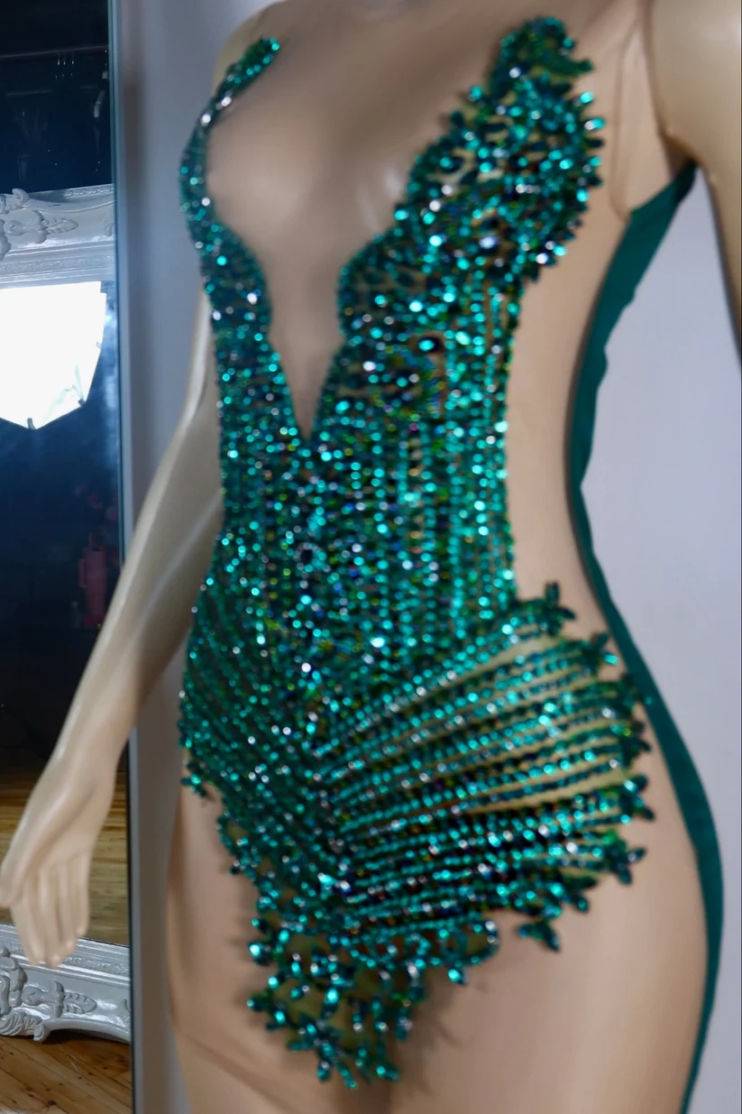 Sexy Green Tulle Beaded Sheath Short Homecoming Dress Cocktail Dress SP3883