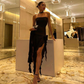 Irregular Ruffle Bandeau Maxi Dress,Black Short Prom Dress  Y6732