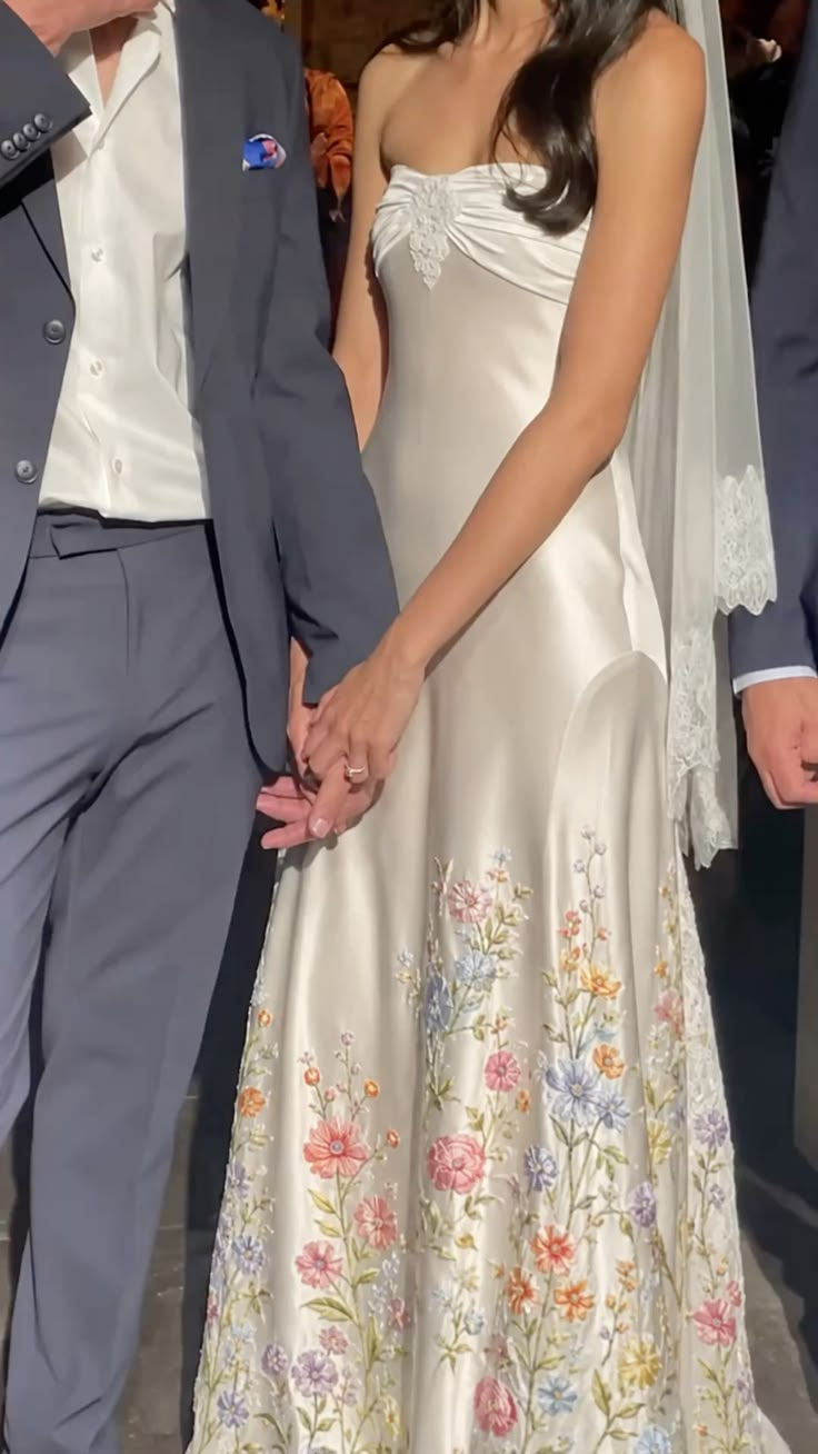 Classy Strapless White Satin Embroidered Floral Mermaid Long Wedding Dress SP4305