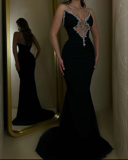 Black Mermaid Long Prom Dress Black Evening Dress Y2858