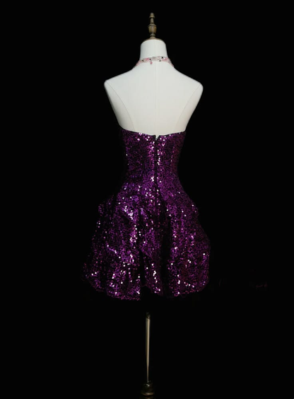 Sparkly Purple Sweetheart Neck Sequin Short 16th Birthday Dress Middle School Homecoming Dresses SP3887
