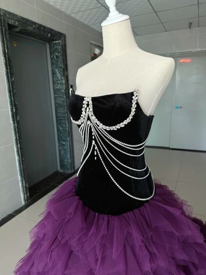 Vintage Strapless Purple Tulle Tiered Quinceanera Dress Sweet 15 16 Dress SP4225