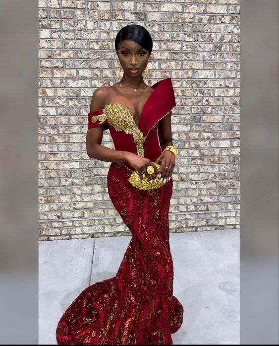 Burgundy African mermaid wedding dress, engagement dress, mermaid prom dress Y6520