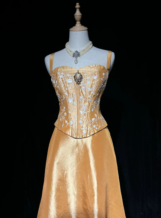 Pretty Spaghetti Straps Satin Embroidery A Line Long  Evening Dress 20th Birthday Outfits SP1966