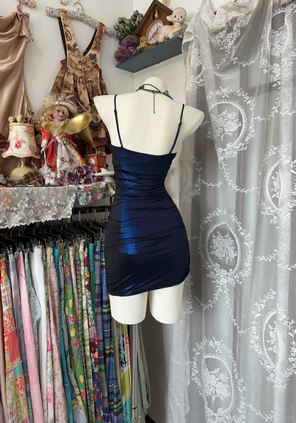 Pretty Spaghetti Straps Navy Blue Homecoming Dress Sheath Short Cocktail Dress Birthday Outfits Y9004