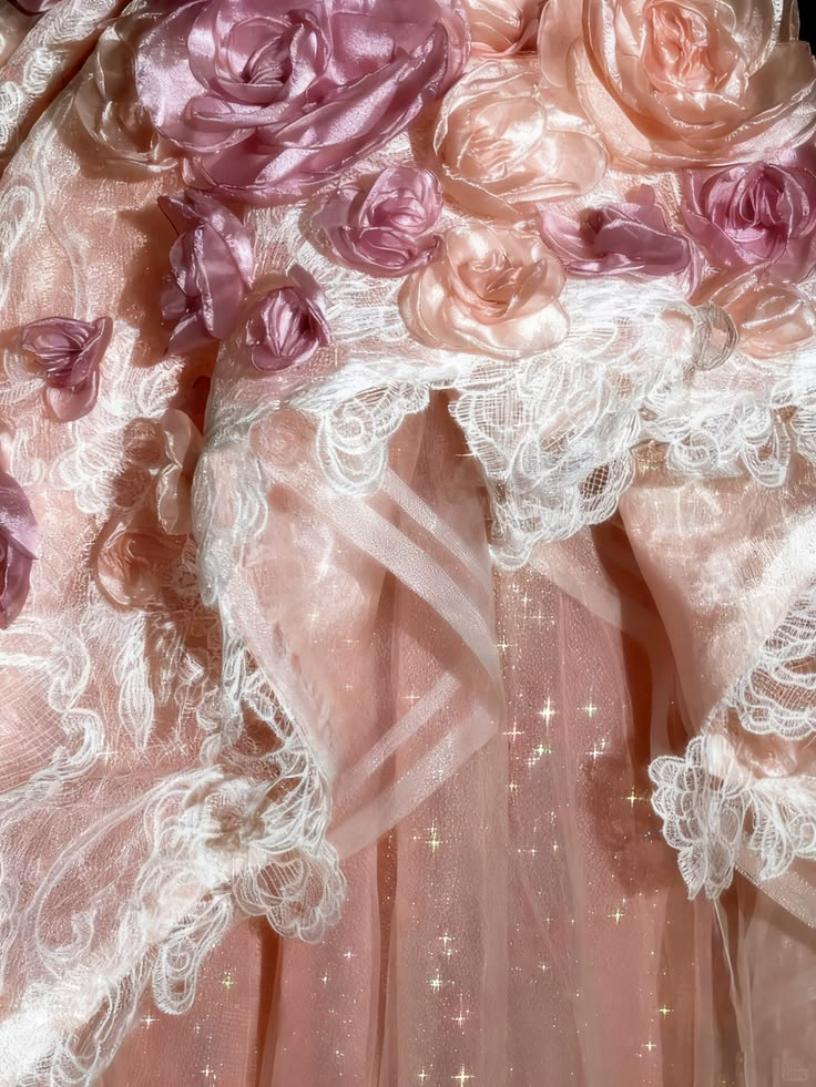 Glamorous Pink Tulle Lace 3D Floral Long Party Dress Prom Dresses SP3709