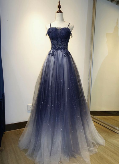 Lovely Gradient A-line Tulle Long Formal Dress, Floor Length Prom Dress Y6783