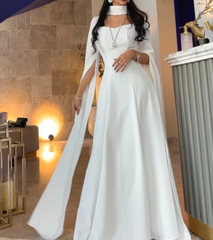 Elegant High Neck Sweetheart Neckline Floor Length Black Crepe Long Evening Dress  Y4853