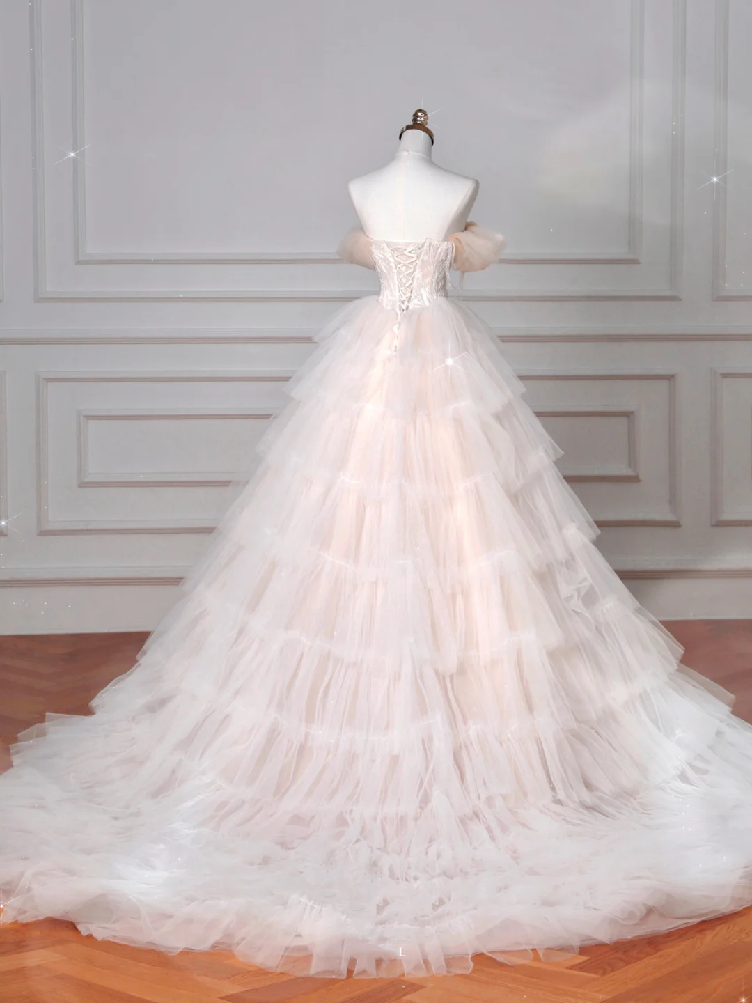 Classy Light Pink Tulle A Line Formal Long Prom Dress Evening Dress Y8623
