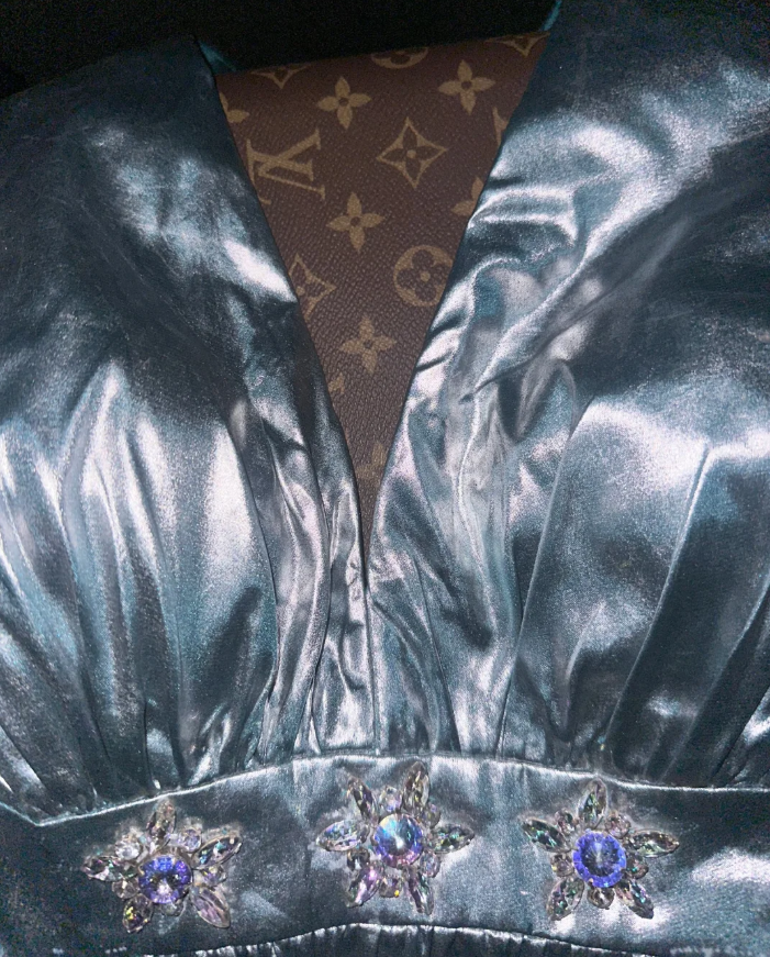 Stylish Halter Deep V Satin Beaded Mermaid Prom Dress Blue Long Party Dress SP1412