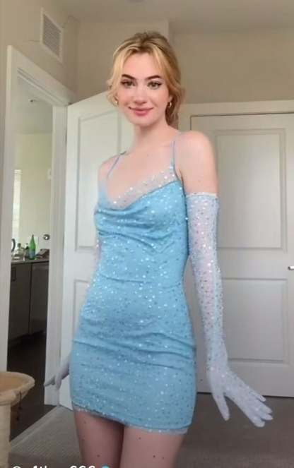 Pretty Sky Blue Sequin Short Princess Birthday Dress Homecoming Dress  SP127
