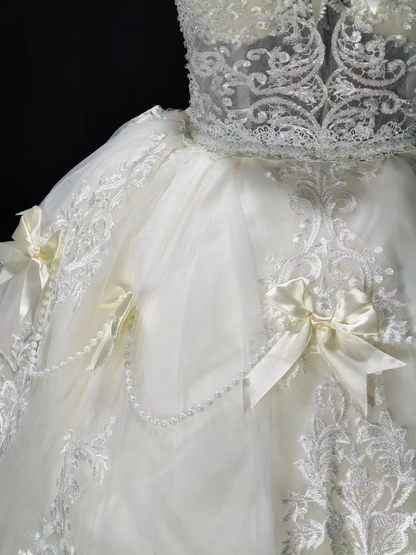 Pretty Off White Tulle Appliques Bow A Line Short 6th Grade Homecoming Dress,Formal 16th Birthday Outfits SP3183