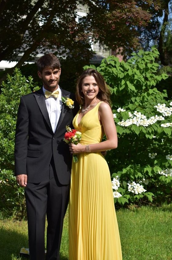 Yellow V Neck Prom Dress,Yellow A-line Graduation Dress Y7308