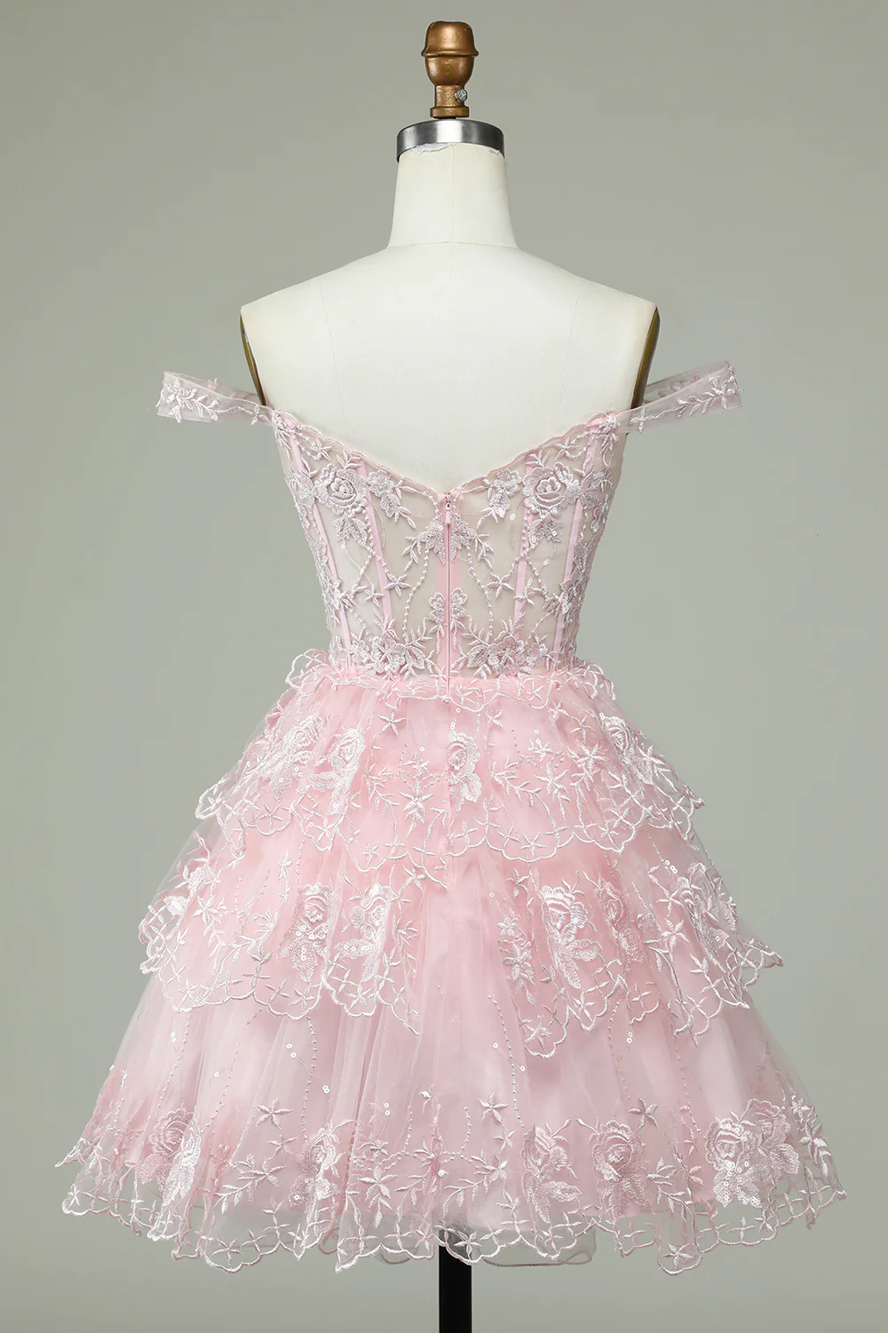 Pink Off The Shoulder Corset Homecoming Dress With Lace ,Y2471