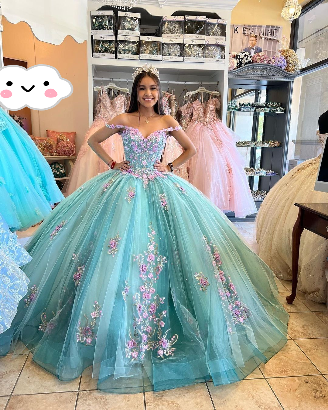 Lake Blue Princess Ball Gown 3D Flowers Quinceanera Dresses Off Shoulder Appliques Beaded Maxi Sweet 16 Dress Y2632