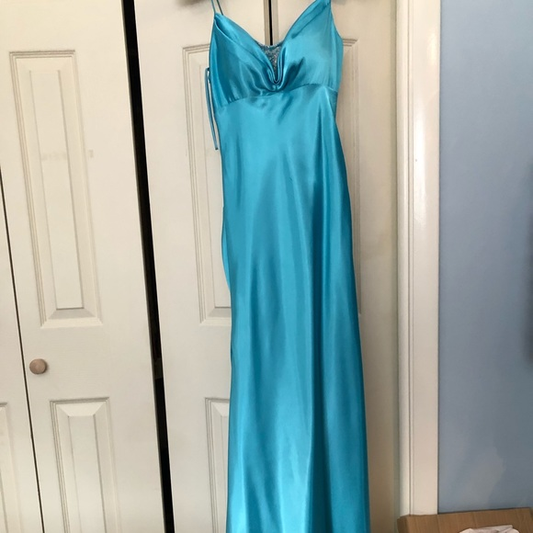 Simple Blue Spaghetti Straps Satin Mermaid Evening Dress,Formal Prom Dress Y8404