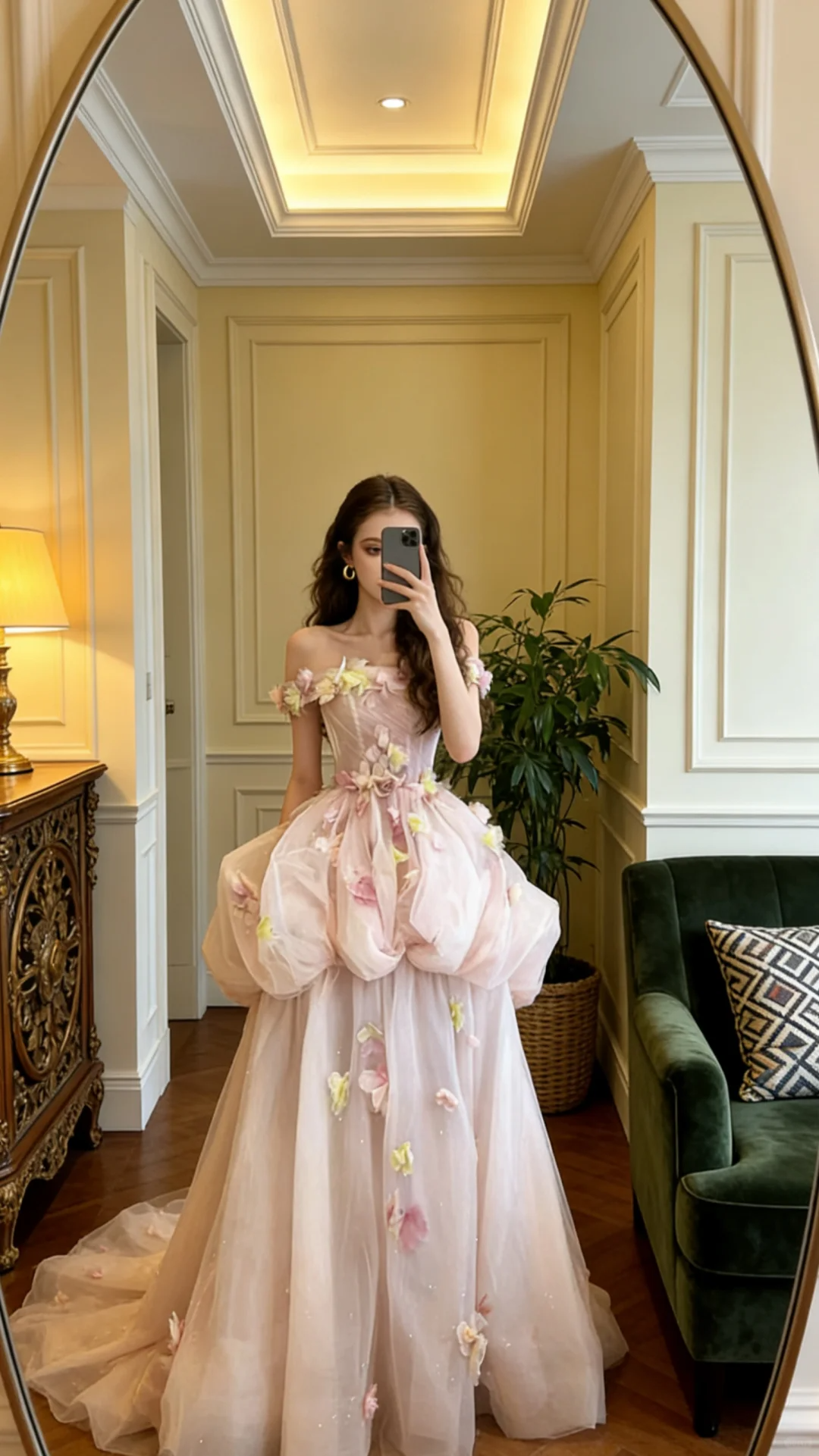 Pretty Pink Off The Shoulder Tulle Appliques Long Party Dress Birthday Dress SP2055