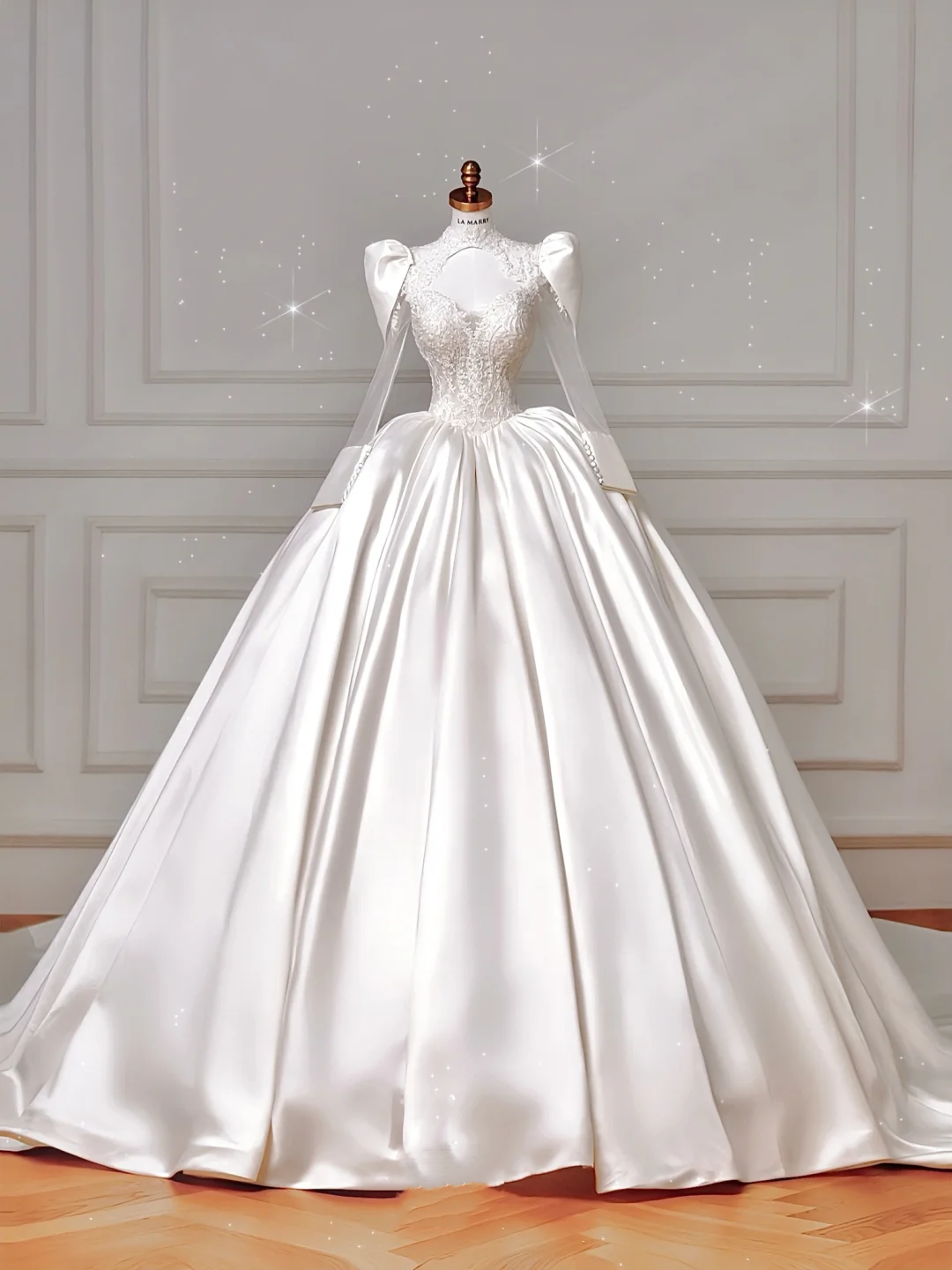 Gorgeous White Satin Lace Appliques Long Wedding Dress Y8607