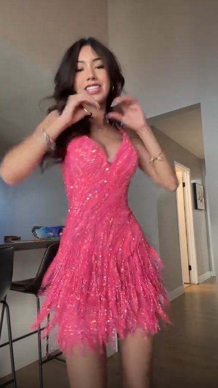 Gorgeous Spaghetti Straps Pink Satin Sequin Short 6th Grade Homecoming Dress SP2889