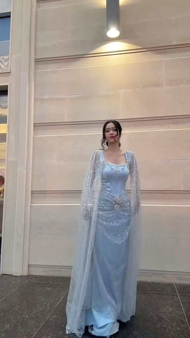 Elegant Blue Satin Tulle Sequin Beaded Long Party Dress Birthday Prom Dresses SP3996