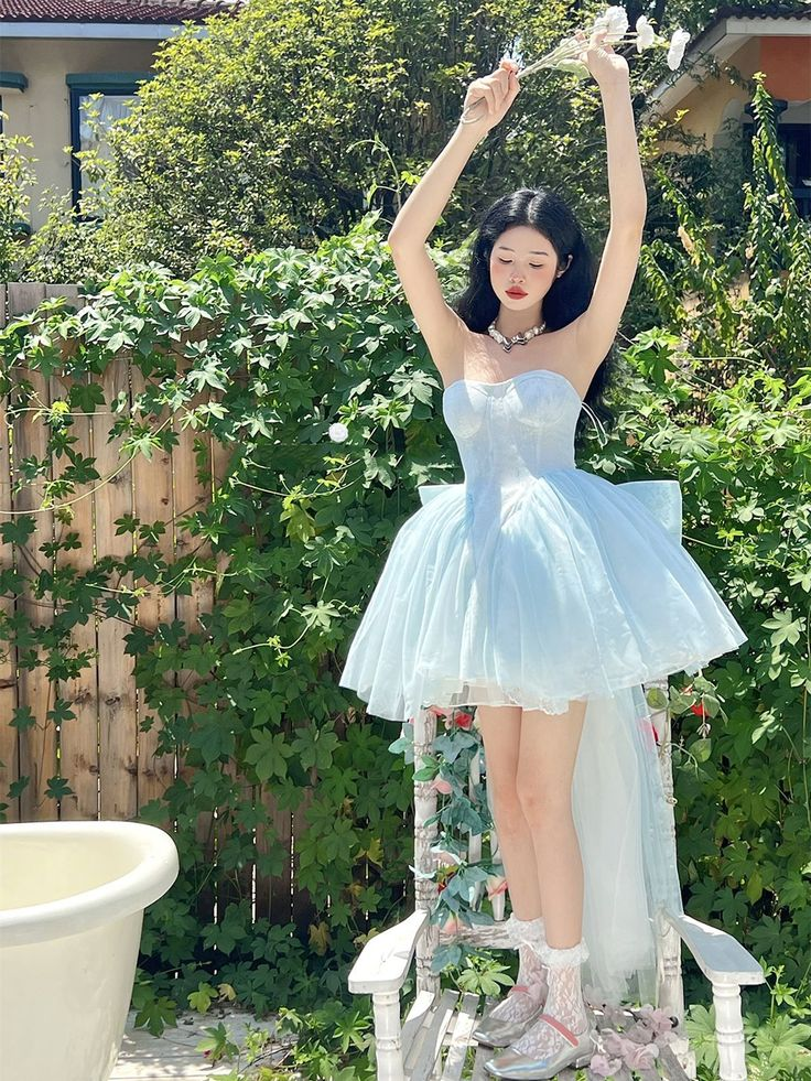 Classy Strapless Lace Tulle Cocktail Dress Blue A Line Homecoming Dress Y8838