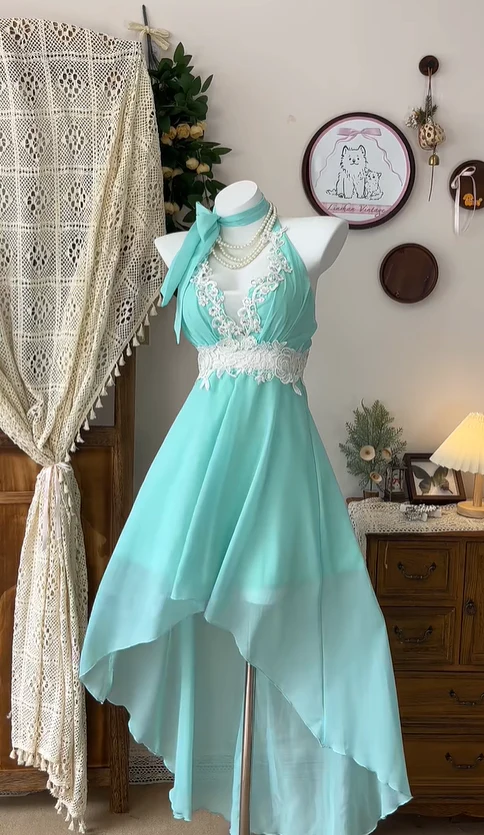 Classy Light Green Chiffon Appliques Mini Party Dress A Line Homecoming Dress Cocktail Dress Y8883