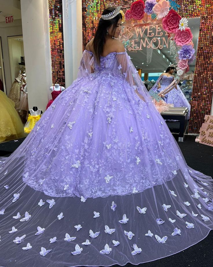 Luxurious Lavender Ball Gown With Butterflies,Sweet 16 Dress Y6755