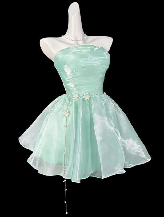 Fairy Mint Green Strapless Tulle A Line Short Homecoming Dress Cocktail Dress SP3533