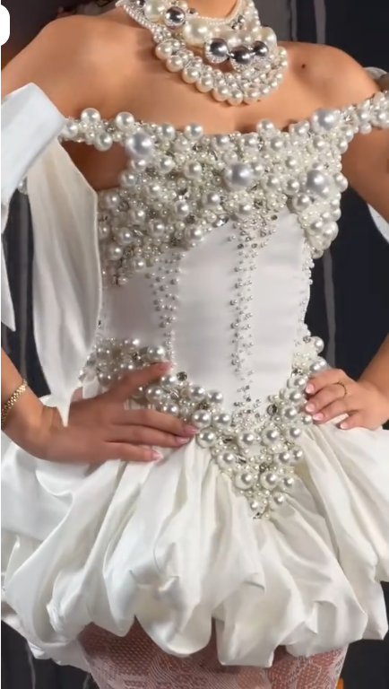 Gorgeous White Bow Straps Satin Pearls A Line Short Graduation Homecoming Dress Birthday Outfits SP2458