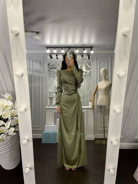 Sheath Evening Dress Elegant Wedding Guest Fall Floor Length Long Sleeve Dress Y5897