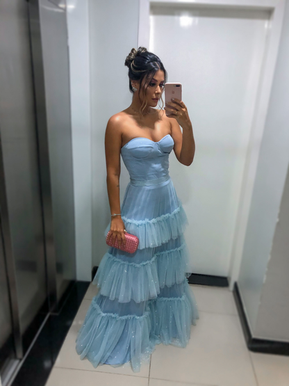 Charming Blue Sweetheart Neckline Tulle Layered Prom Dress Formal Gown Y2756