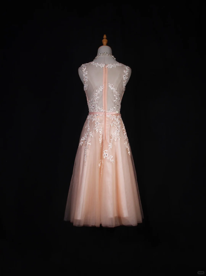 Elegant Pink Tulle Lace Appliques A Line Short Graduation Homecoming Dress Mini Birthday Dress SP2827