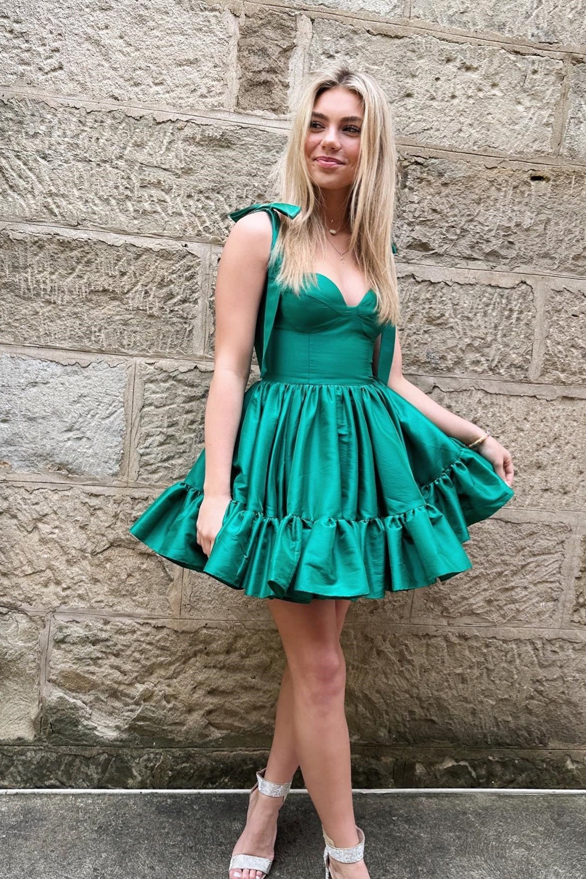 Cute Tie Straps Green Corset Ruffle Short Homecoming Dress Y2724