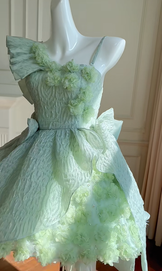 Charming Mint Green Flowers Birthday Outfits Mini Homecoming Dress With Bow Y8984