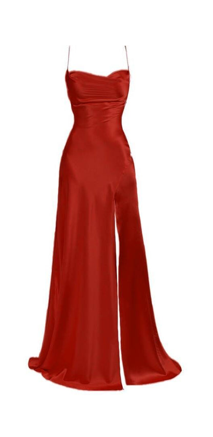 Simple Pink Spaghetti Straps Long Prom Dress with Split Y1962