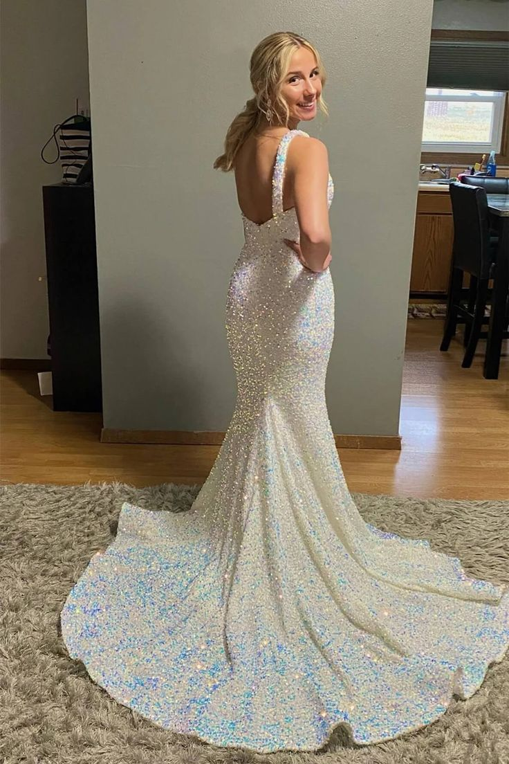 Mermaid One Shoulder Sequins Long Prom Dresses Y5495