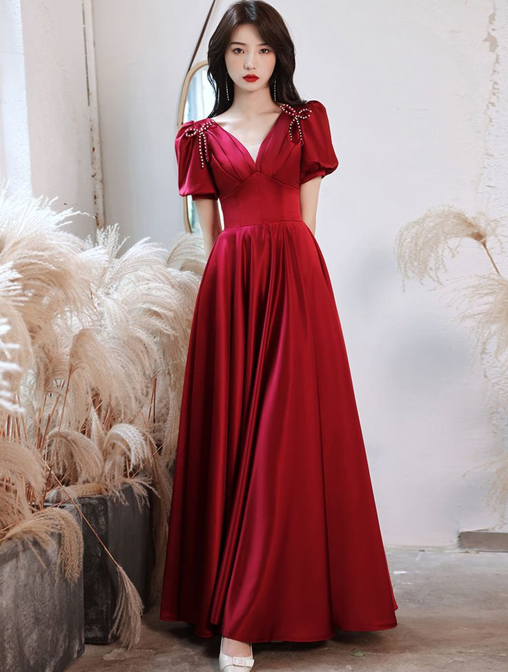 Satin Junior Senior Prom Dress Evening Long Dress with Sleeves Y6061