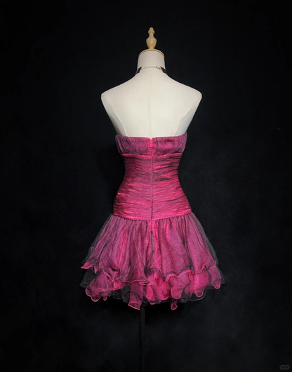 Elegant Hot Pink Spaghetti Straps Tulle Beaded A Line Short Homecoming Dress Cocktail Dress SP2902