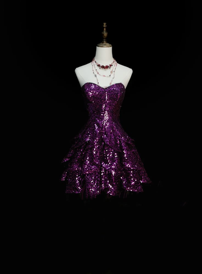 Sparkly Purple Sweetheart Neck Sequin Short 16th Birthday Dress Middle School Homecoming Dresses SP3887