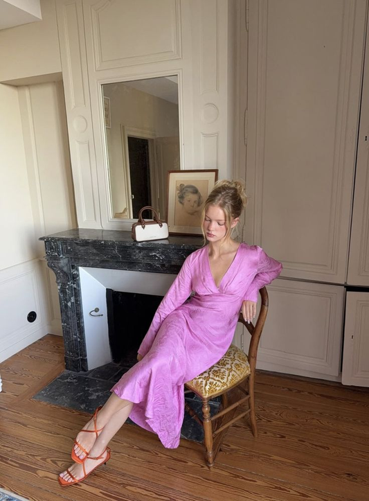 Classy V Neck Pink Satin Long Evening Dress Formal Birthday Prom Dresses SP1356