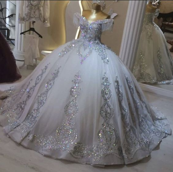 Shiny Silver Quinceanera Dress Ball Gown Sweet 16 Dress Y6293