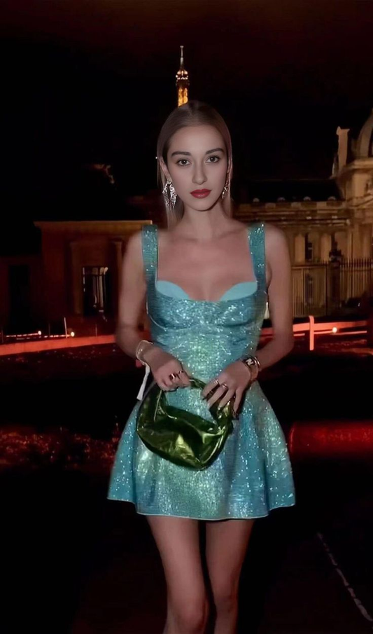 Stylish Sweetheart Neck A Line Cocktail Dress Green Sequin Homecoming Dress Birthday Outfits Y8895