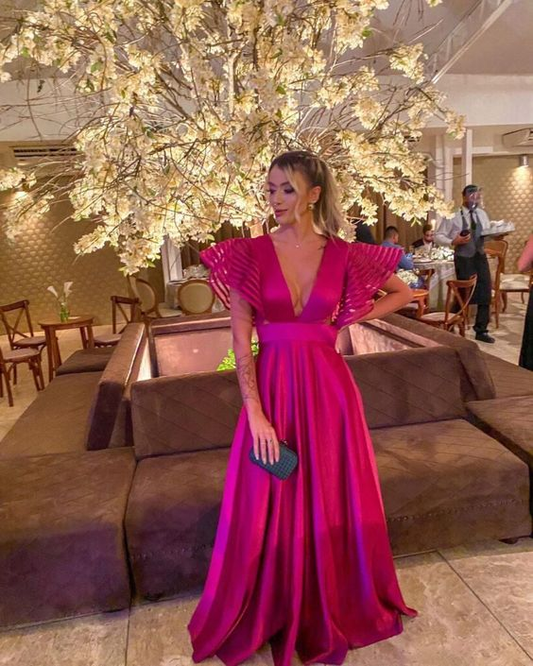 Fuchsia Sexy V Neck Elegant Evening Dresses For Women Y5036