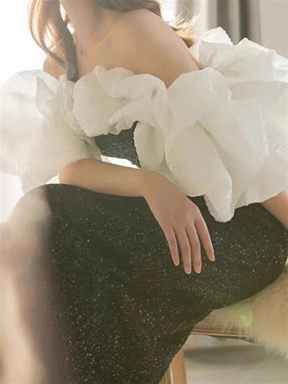 Gothic Black And White Evening Dress With Ruffles Formal Dress Y4383