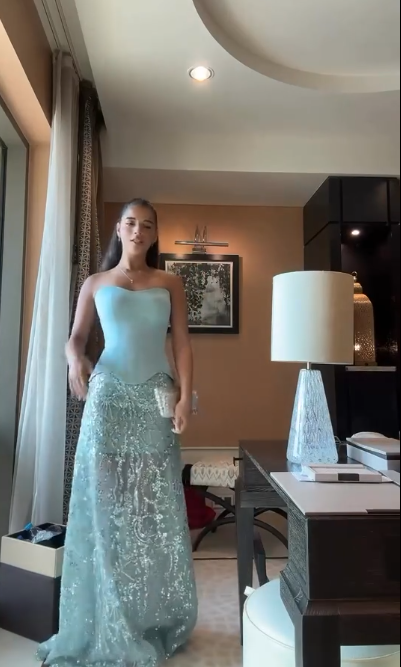 Gorgeous Strapless Blue Satin Sequin Long Party Dress Prom Gown SP251