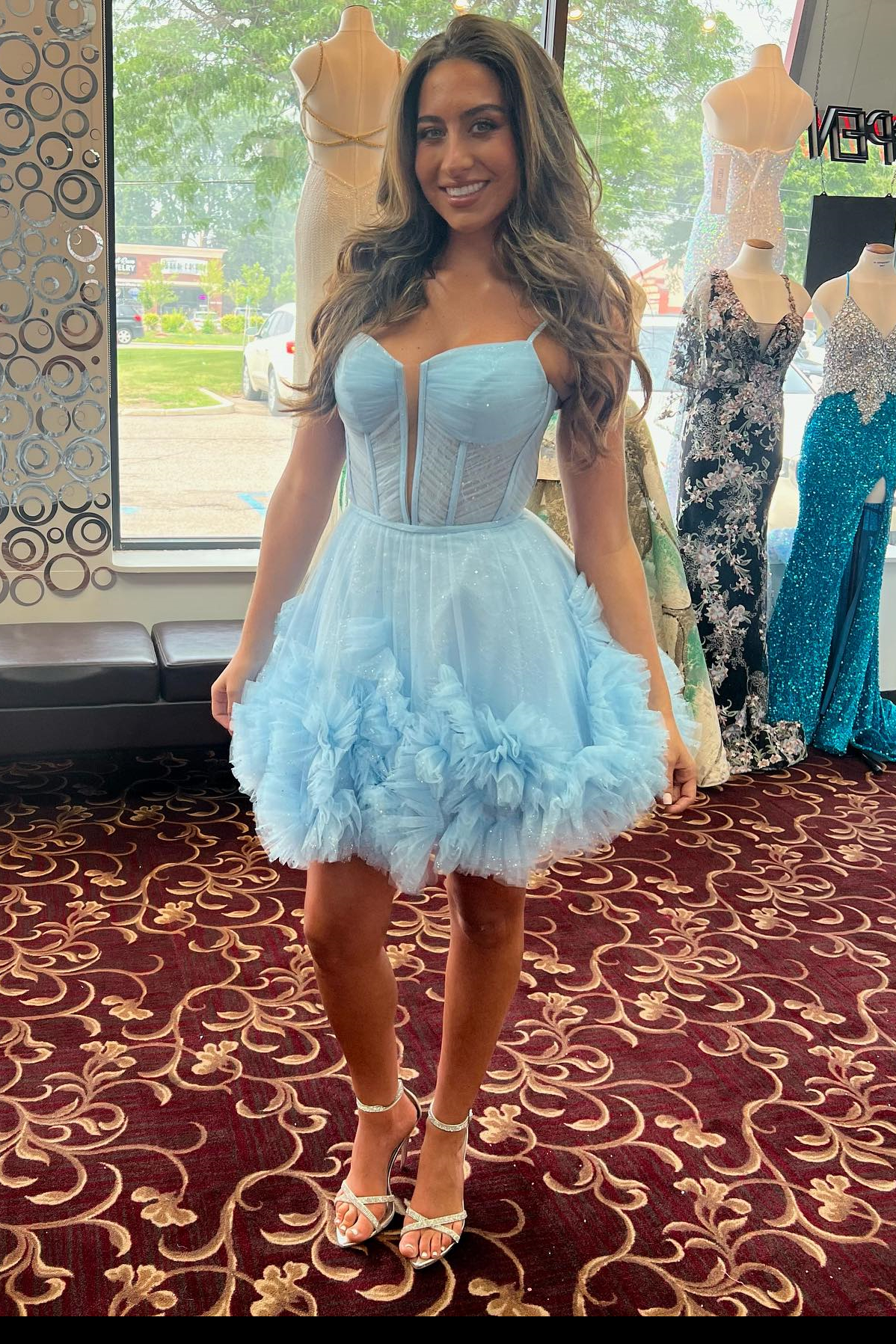 Blue Tulle A-line Short Ruffles Homecoming Dress Y2770