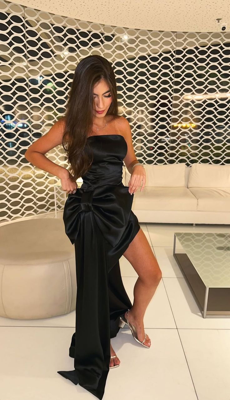Fashion Strapless Black Satin Bow Short Homecoming Dress Cocktail Dress SP3223