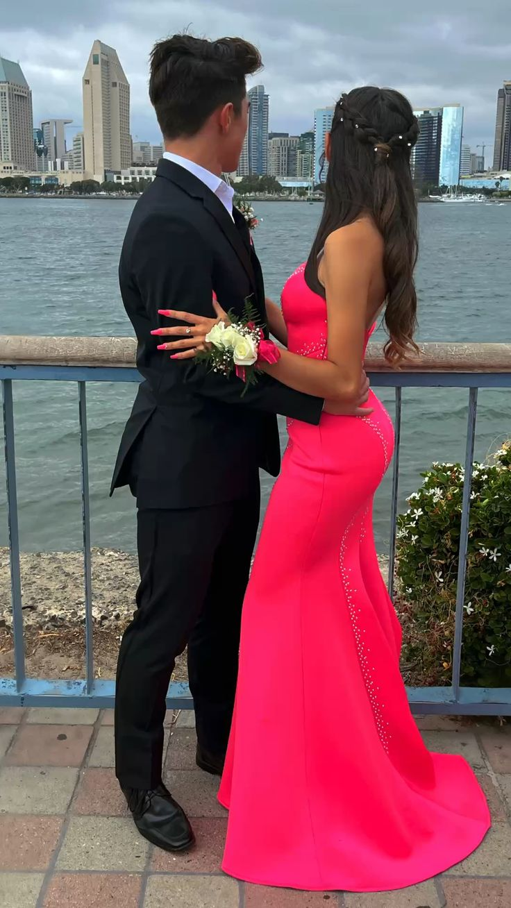 Elegant Hot Pink Mermaid Prom Dress,Chic Evening Dress  Y5415