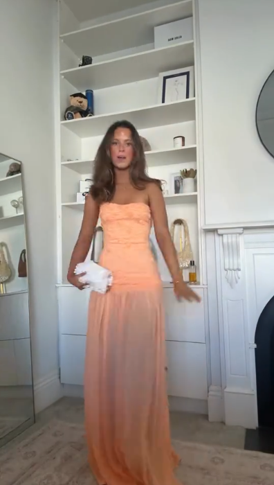 Charming Peach Orange Strapless Tulle Ruched Chiffon Long Prom Dress Party Gown SP2976