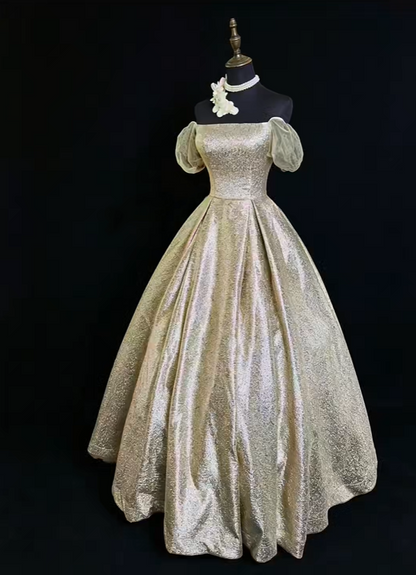 Gorgeous Gold Ball Gown Satin Sequin Long Party Dress Prom Dress SP2763